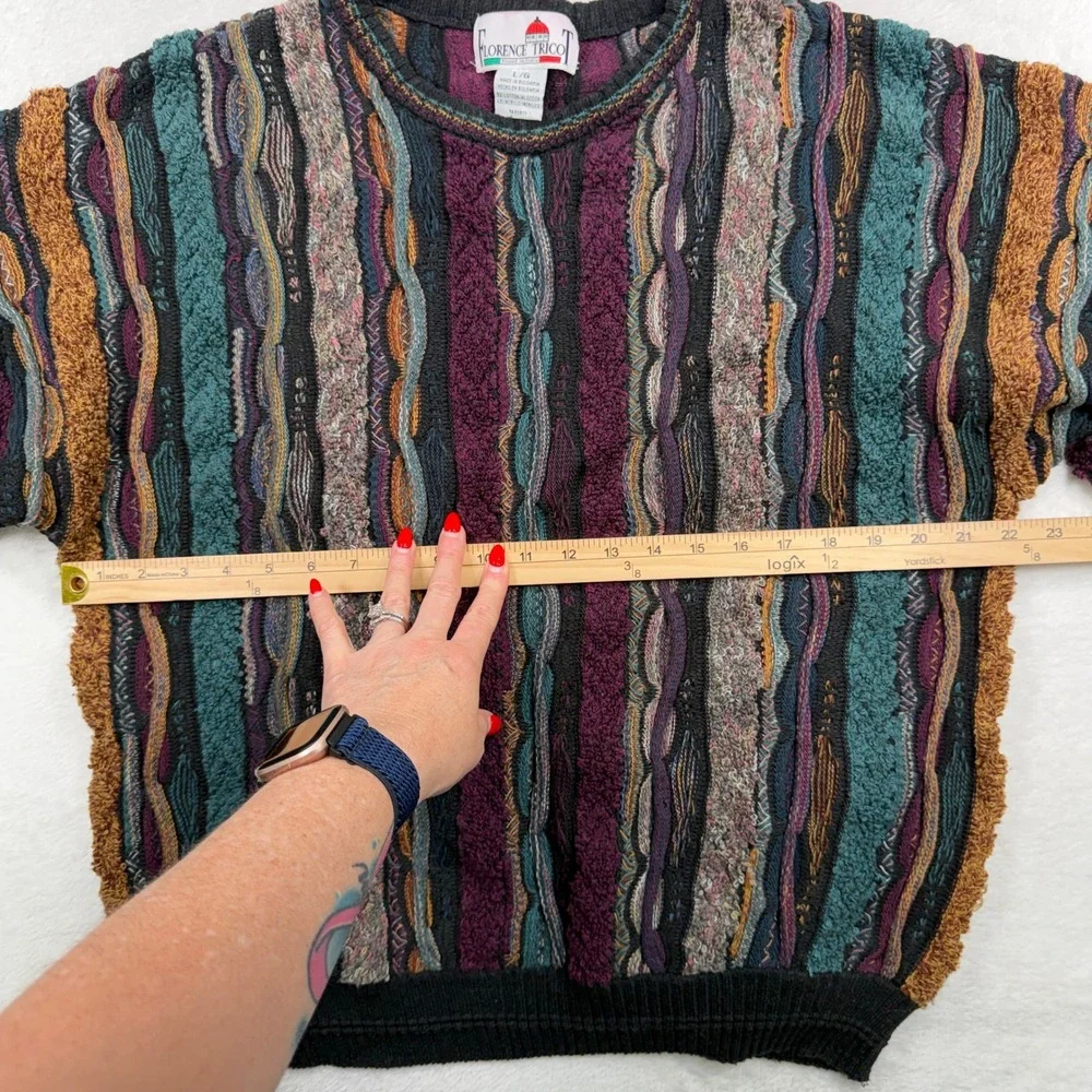 Florence Tricot Large Sweater 3D Textured Knit Multi-Color Retro 90s Coogi-Style